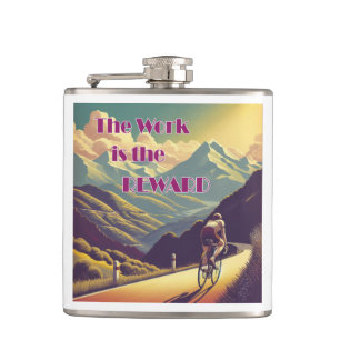 Het werk is de Reward Woman Cyclist Mountains Heupfles