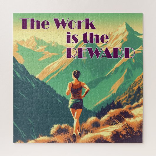 Het werk is de Reward Woman Runner Mountains Legpuzzel (Verticaal)