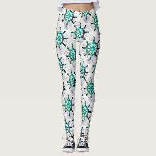 Het wiel van de kapitein in blauwe groene oceaankl leggings