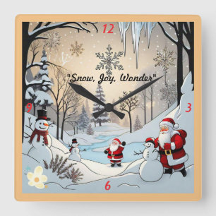Het winterhuis van Snowman Vierkante Klok