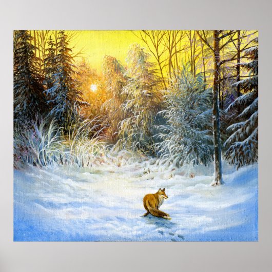 Het winterlandschap met een vossep in een neergang poster (Voorkant)