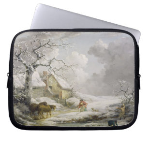 Het winterlandschap met Mannen die een oude vrouw  Laptop Sleeve