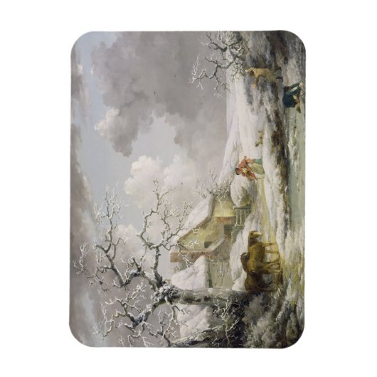 Het winterlandschap met Mannen die een oude vrouw  Magneet (Verticaal)