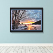 Het winterlandschap op het afdruk van het avondsch canvas afdruk (Insitu (Houten vloer))
