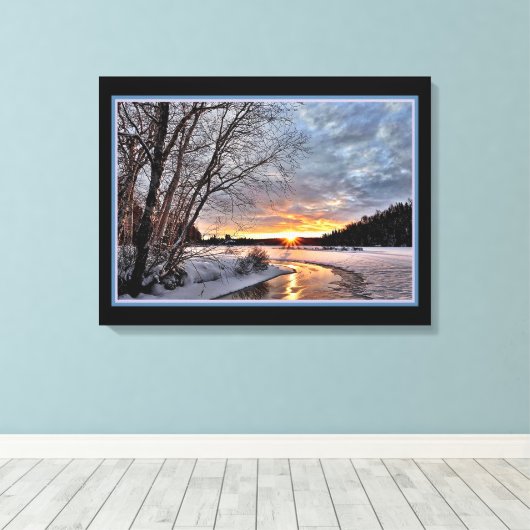 Het winterlandschap op het afdruk van het avondsch canvas afdruk (Insitu (Houten vloer))