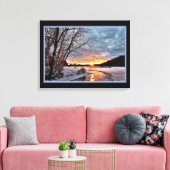 Het winterlandschap op het afdruk van het avondsch canvas afdruk (Insitu (Woonkamer))
