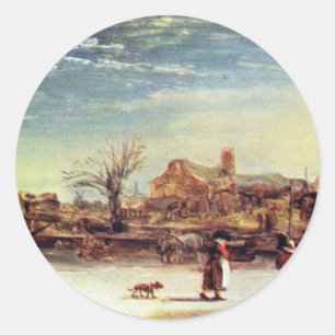 Het winterlandschap van Rembrandt Harmensz. Van Ri Ronde Sticker