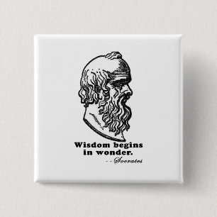 Het Wisdom begint met het Wonder Socrates Citaat-s Vierkante Button 5,1 Cm