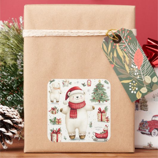 Het witte beer Santa sticker (Feestdagen)