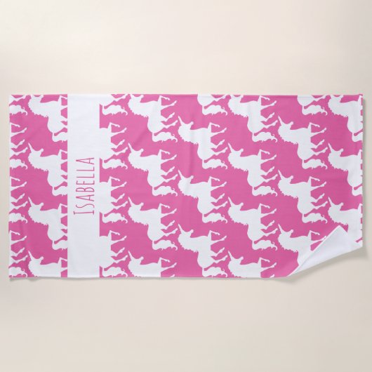 Het witte Gepersonaliseerde Roze van het Patroon Strandlaken (Voorkant)