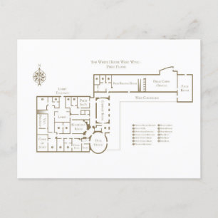 Het Witte Huis plattegrond eerste verdieping West  Briefkaart