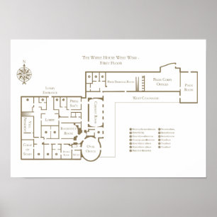 Het Witte Huis plattegrond eerste verdieping West Poster