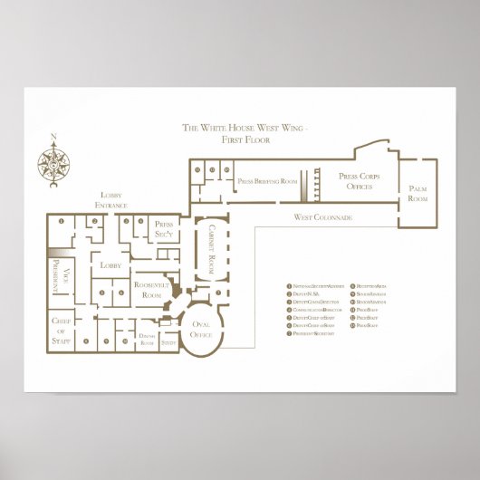 Het Witte Huis plattegrond eerste verdieping West  Poster (Voorkant)