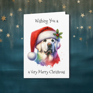 Het witte lab in Santa Hat Kerstmis Kaart