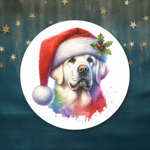 Het witte lab in Santa Hat Kerstmis Ronde Sticker