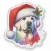 Het witte lab in Santa Hat Kerstmis Sticker (Voorkant)