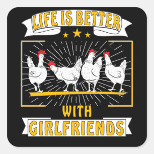 HET WITTE LEVEN VAN DE KICKEN IS BETER MET VRIENDI VIERKANTE STICKER