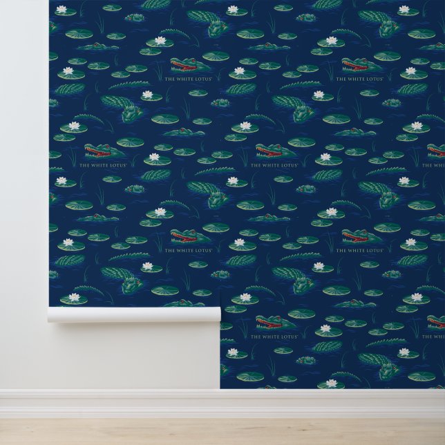 Het witte Lotus Alligator Lagoon patroon Behang (Applicatie)