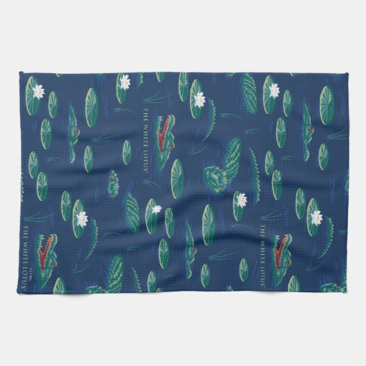 Het witte Lotus Alligator Lagoon patroon Theedoek (Horizontaal)