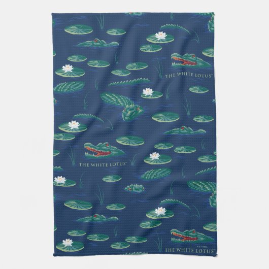 Het witte Lotus Alligator Lagoon patroon Theedoek (Verticaal)