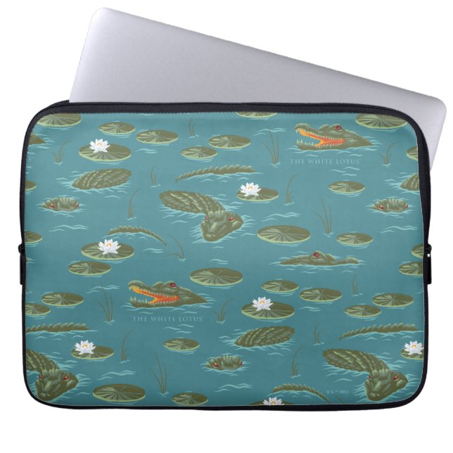 Het witte Lotus Alligator Waters patroon Laptop Sleeve (Voorkant)