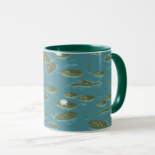 Het witte Lotus Alligator Waters patroon Mok (Voorkant rechts)
