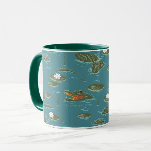 Het witte Lotus Alligator Waters patroon Mok (Voorkant links)