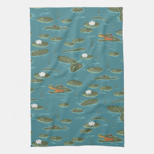 Het witte Lotus Alligator Waters patroon Theedoek (Verticaal)