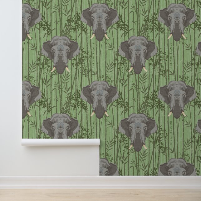 Het witte Lotus Majestic Elephants patroon Behang (Applicatie)