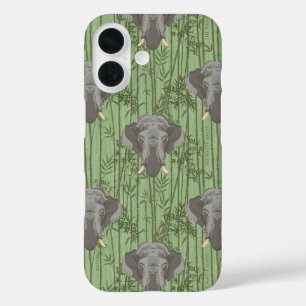 Het witte Lotus Majestic Elephants patroon iPhone 16 Hoesje