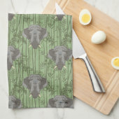 Het witte Lotus Majestic Elephants patroon Theedoek (Quarter Fold)