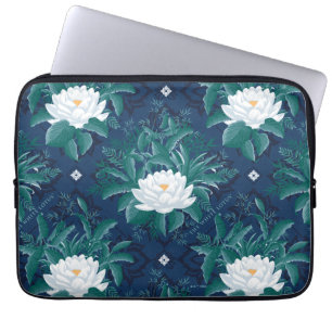 Het witte Lotus Midnight Lotus patroon Laptop Sleeve