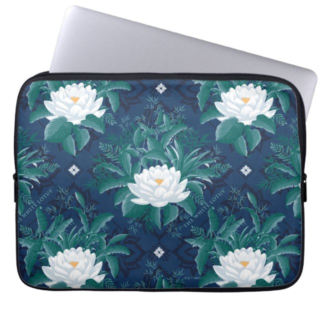 Het witte Lotus Midnight Lotus patroon Laptop Sleeve (Voorkant)