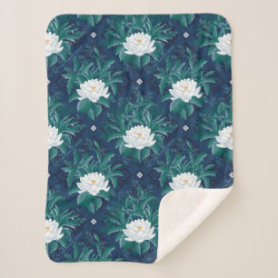 Het witte Lotus Midnight Lotus patroon Sherpa Deken