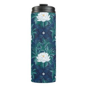 Het witte Lotus Midnight Lotus patroon Thermosbeker