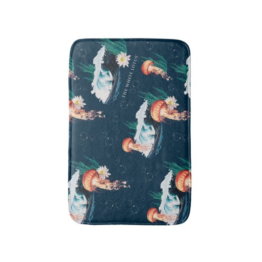 Het witte Lotus Ocean Jellyfish patroon Badmat (Voorkant Verticaal)