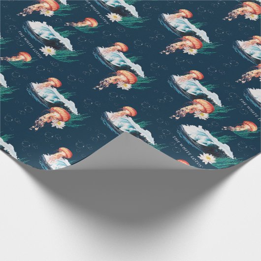 Het witte Lotus Ocean Jellyfish patroon Cadeaupapier (Hoek)