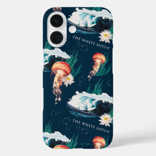 Het witte Lotus Ocean Jellyfish patroon iPhone 16 Hoesje