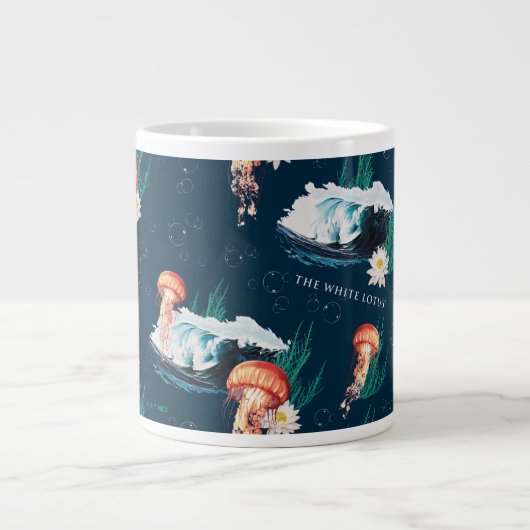 Het witte Lotus Ocean Jellyfish patroon Extra Grote Beker (Voorkant)