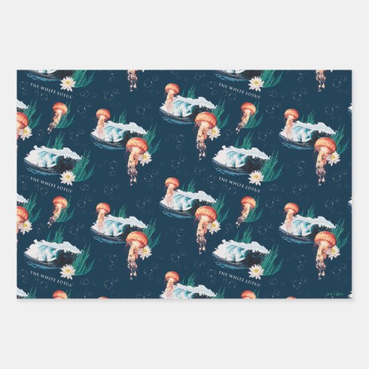 Het witte Lotus Ocean Jellyfish patroon Inpakpapier Vel (Voorkant 3)