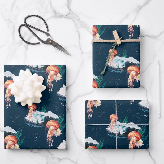 Het witte Lotus Ocean Jellyfish patroon Inpakpapier Vel (Voorkant)