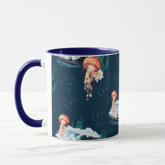 Het witte Lotus Ocean Jellyfish patroon Mok (Links)