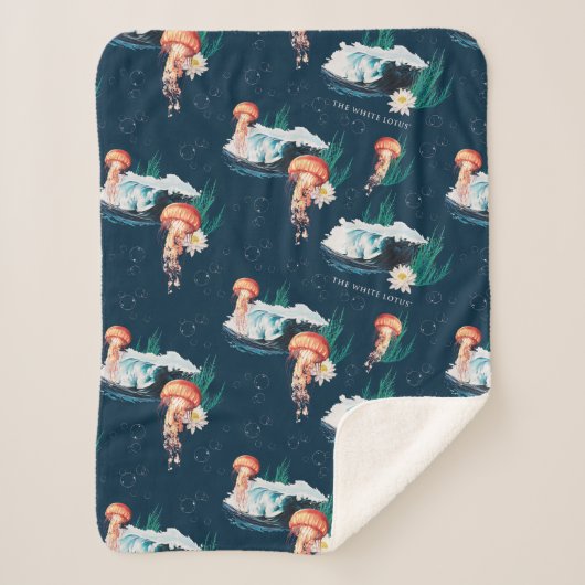 Het witte Lotus Ocean Jellyfish patroon Sherpa Deken (Voorkant)
