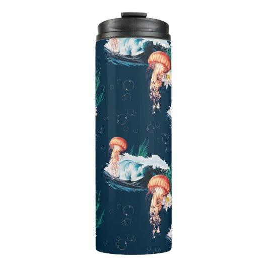 Het witte Lotus Ocean Jellyfish patroon Thermosbeker (Voorkant)