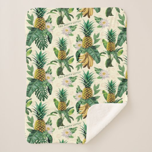Het witte Lotus Pineapple Paradise-patroon Sherpa Deken (Voorkant)
