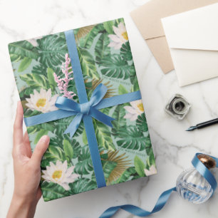 Het witte Lotus Tropical Canopy patroon Cadeaupapier