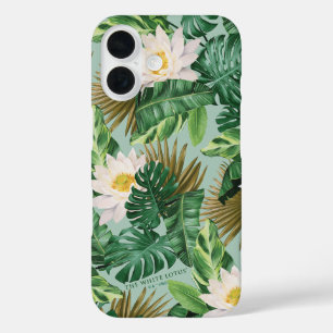Het witte Lotus Tropical Canopy patroon iPhone 16 Hoesje