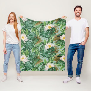 Het witte Lotus Tropical Canopy patroon Fleece Deken