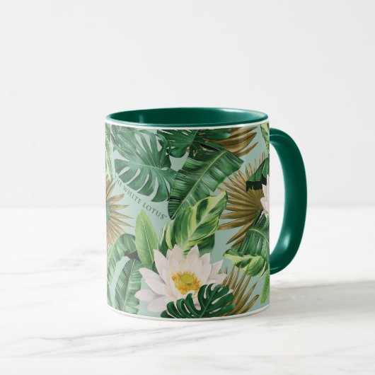 Het witte Lotus Tropical Canopy patroon Mok (Voorkant rechts)