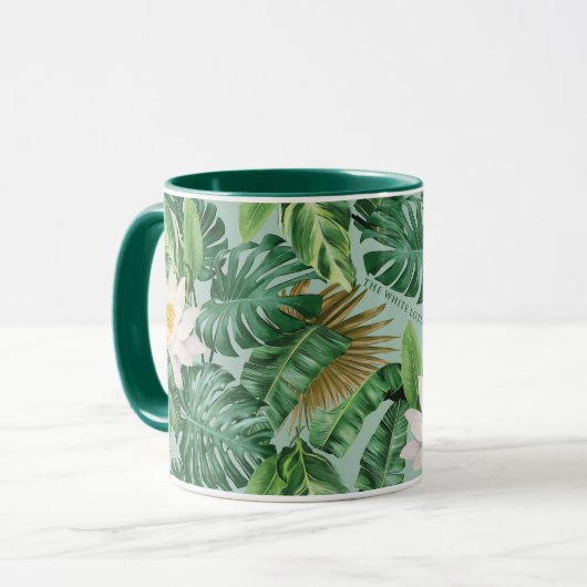 Het witte Lotus Tropical Canopy patroon Mok (Voorkant links)